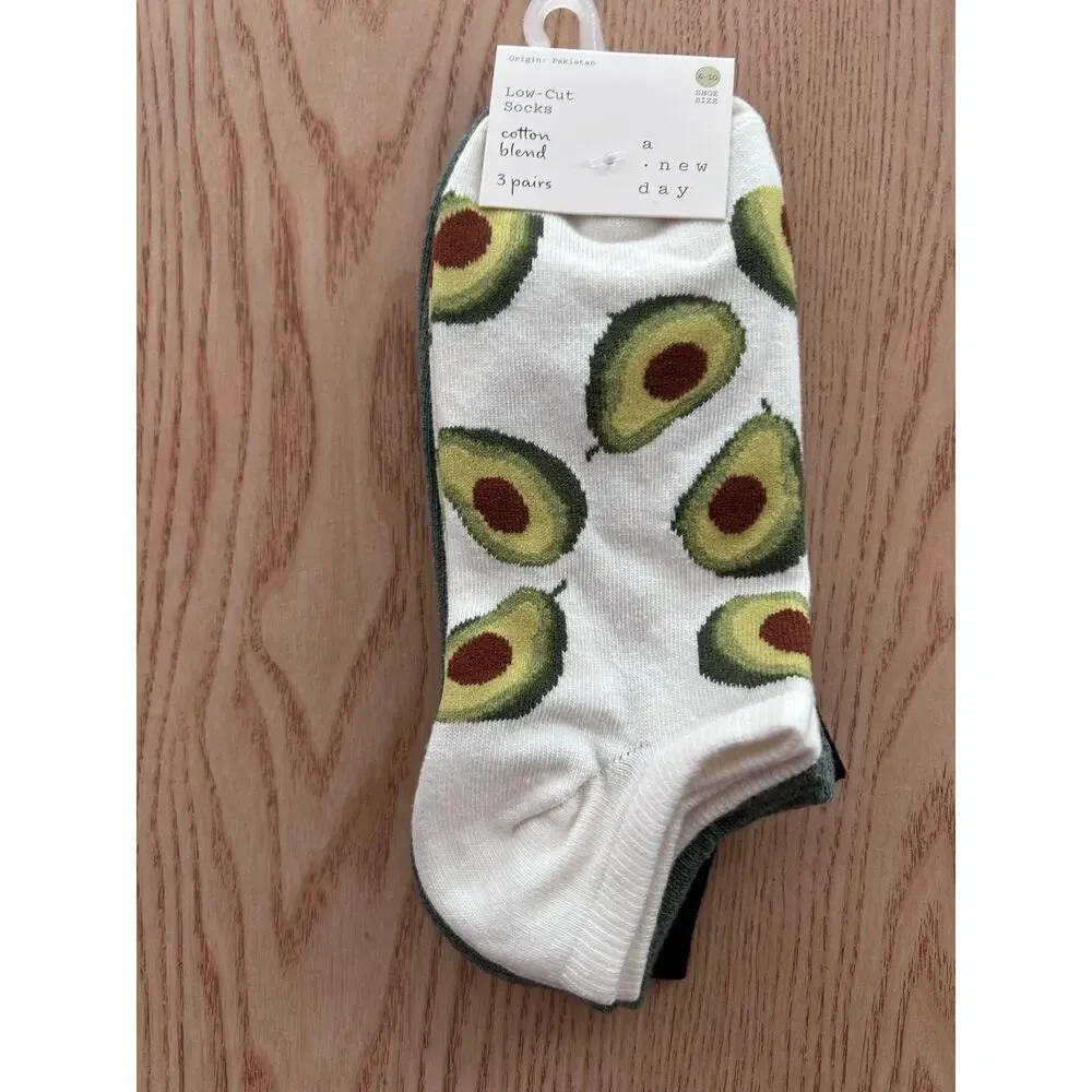 New Womens 6 Pairs A New Day Avacado 🥑Print low cut socks shoe size 4-10